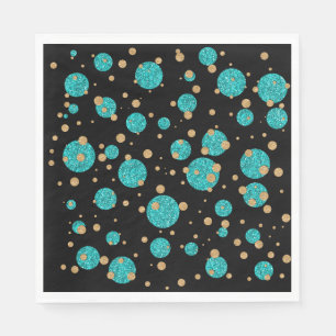Turquoise Blauwe Gouden Confetti Stippen Servetten