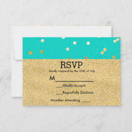 Turquoise Blauwe & Gouden Glanzende Confetti Stipp RSVP Kaartje