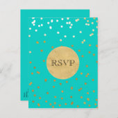 Turquoise Blauwe & Gouden Glanzende Confetti Stipp Uitnodiging Briefkaart (Voorkant / Achterkant)