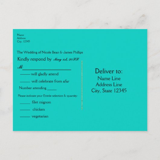 Turquoise Blauwe & Gouden Glanzende Confetti Stipp Uitnodiging Briefkaart (Achterkant)