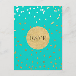 Turquoise Blauwe & Gouden Glanzende Confetti Stipp Uitnodiging Briefkaart