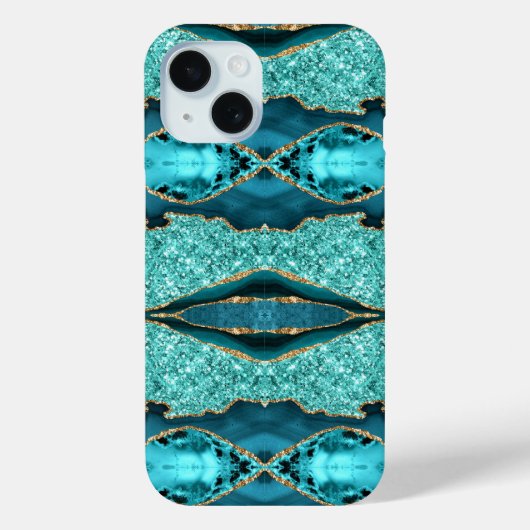 Turquoise Blauwe Gouden Glitter iPhone Hoes Cadeau (Achterkant)