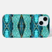 Turquoise Blauwe Gouden Glitter iPhone Hoes Cadeau (Achterkant (horizontaal))