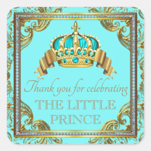 Turquoise Blauwe Gouden Prins Baby Shower Stickers
