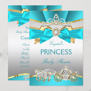 Turquoise Blauwe Gouden Prinses Baby Borrel Koets Kaart