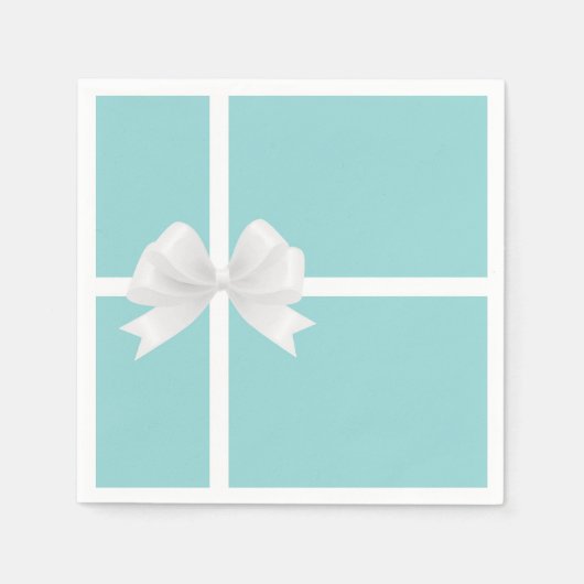 Turquoise Blauwe Grote Witte Strik Bruidscadeaufee Servet (Voorkant)