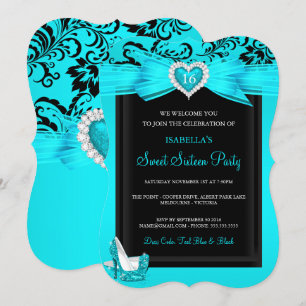 Turquoise Blauwe Hart Sweet 16 Verjaardagsfeest Ho Kaart