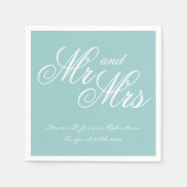Turquoise blauwe heer en mevrouw papier bruiloft s servet (Voorkant)