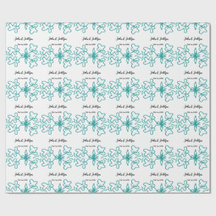 Turquoise blauwe huwelijks koppel naam datum flsty cadeaupapier
