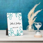 Turquoise blauwe huwelijks koppel naam datum flsty fotoplaat (Zijkant)