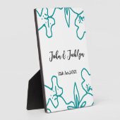 Turquoise blauwe huwelijks koppel naam datum flsty fotoplaat (Zijkant)