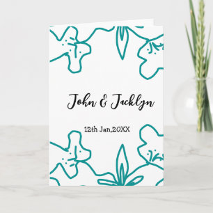 Turquoise blauwe huwelijks koppel naam datum flsty kaart