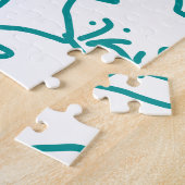 Turquoise blauwe huwelijks koppel naam datum flsty legpuzzel (Zijkant)