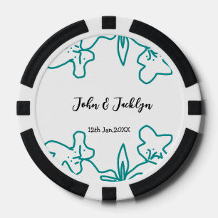 Turquoise blauwe huwelijks koppel naam datum flsty poker chips