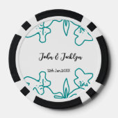 Turquoise blauwe huwelijks koppel naam datum flsty poker chips (Achterkant)