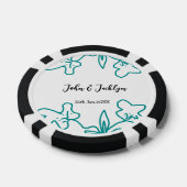 Turquoise blauwe huwelijks koppel naam datum flsty poker chips (Enkel)