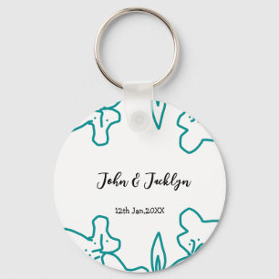 Turquoise blauwe huwelijks koppel naam datum flsty sleutelhanger