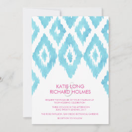 Turquoise Blauwe Ikat Bruiloft Kaart