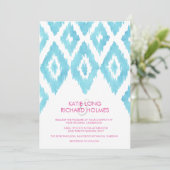 Turquoise Blauwe Ikat Bruiloft Kaart (Staand voorkant)