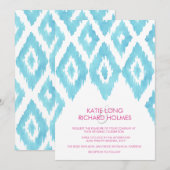 Turquoise Blauwe Ikat Bruiloft Kaart (Voorkant / Achterkant)