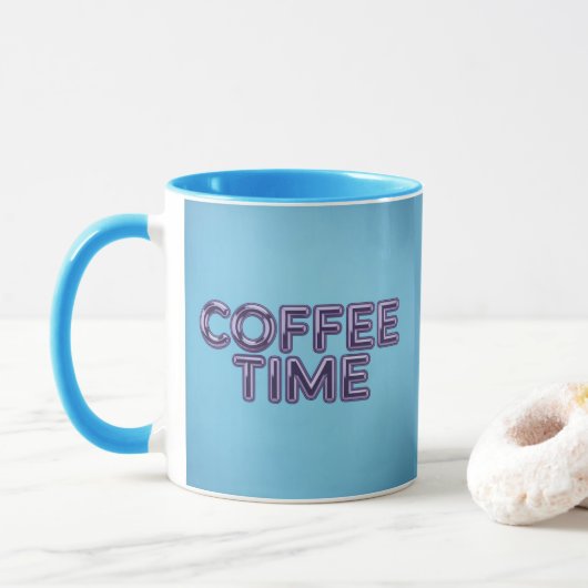 Turquoise Blauwe Koffietijd Paarse Tekst Mok (Met donut)