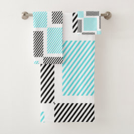 Turquoise blauwe lijn vierkanten bad handdoek