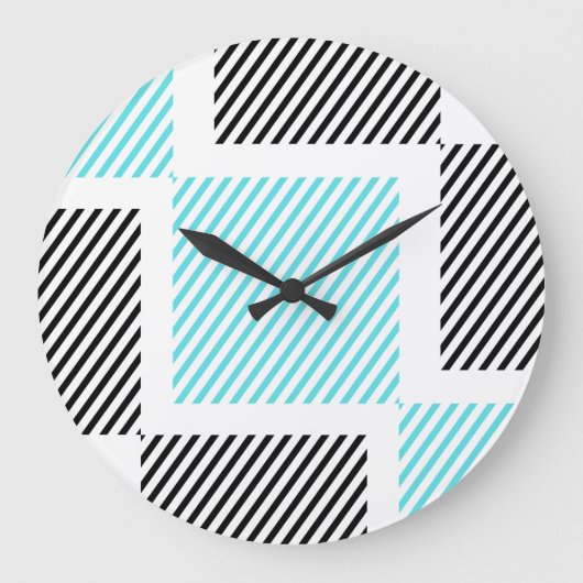Turquoise blauwe lijn vierkanten grote klok (Voorkant)