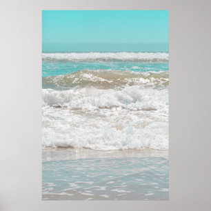 Turquoise Blauwe Lucht Oceaan Zee Golven Schuim Poster