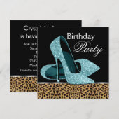 Turquoise Blauwe Luipaard Hoge Hakken Verjaardagsf Kaart (Voorkant / Achterkant)