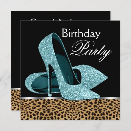 Turquoise Blauwe Luipaard Hoge Hakken Verjaardagsf Kaart (Voorkant / Achterkant)