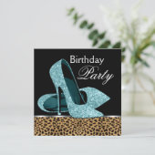 Turquoise Blauwe Luipaard Hoge Hakken Verjaardagsf Kaart (Staand voorkant)
