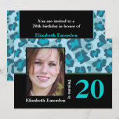 Turquoise blauwe luipaard print 20e verjaardag fot kaart (Voorkant / Achterkant)