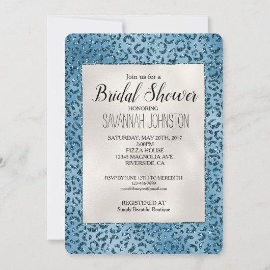 Turquoise Blauwe Luipaard Print Glitter Bruids Kaart (Voorkant)