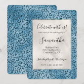 Turquoise Blauwe Luipaardprint Glitter Kaart (Voorkant / Achterkant)