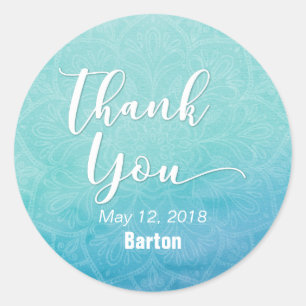 Turquoise & Blauwe Mandala Huwelijksviering Bedank Ronde Sticker