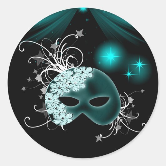 Turquoise Blauwe Mardi Gras Masker Envelope Zegel  (Voorkant)