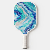 Turquoise Blauwe Marmeren Monogram Naam Gepersonal Pickleball Paddle (Achterkant)