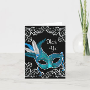 Turquoise Blauwe Maskerade Feest Dankkaarten Bedankkaart