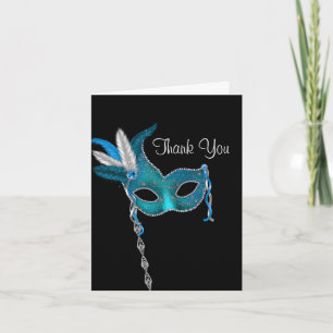 Turquoise Blauwe Maskerade Feest Dankkaarten Bedankkaart