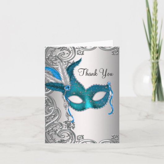 Turquoise Blauwe Maskerade Feest Dankkaarten Bedankkaart (Voorkant)