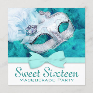 Turquoise Blauwe Maskerade Feest Kaart