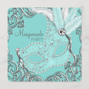 Turquoise Blauwe Maskerade Feest Kaart