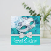 Turquoise Blauwe Maskerade Feest Kaart (Staand voorkant)