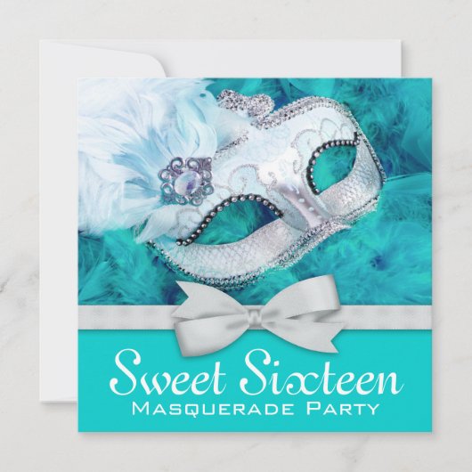 Turquoise Blauwe Maskerade Feest Kaart (Voorkant)