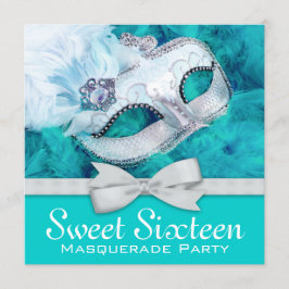 Turquoise Blauwe Maskerade Feest Kaart