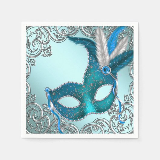 Turquoise Blauwe Maskerade Feest Servet (Voorkant)