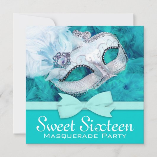 Turquoise Blauwe Maskerade Feest Uitnodigingen (Voorkant)