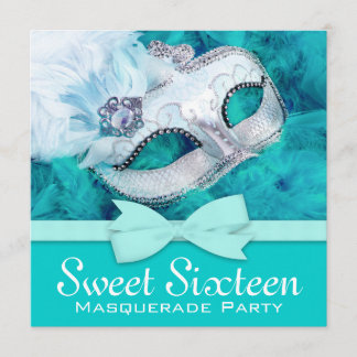 Turquoise Blauwe Maskerade Feest Uitnodigingen