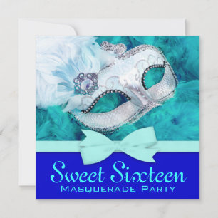 Turquoise Blauwe Maskerade Feest Uitnodigingen