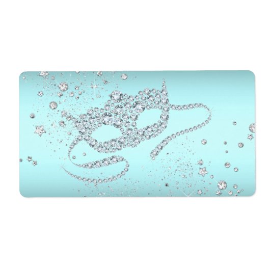 Turquoise Blauwe Maskerade Feest Waterfles Labels (Voorkant)